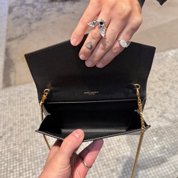 Saint Laurent Black Grain de Poudre Leather Uptown Chain Wallet W/ Card Case - Picture 11 of 16